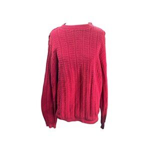 Bill Blass Red Textured Knit Sweater M 100% Cotton Crew Neck Ribbed Hem & Cuffs